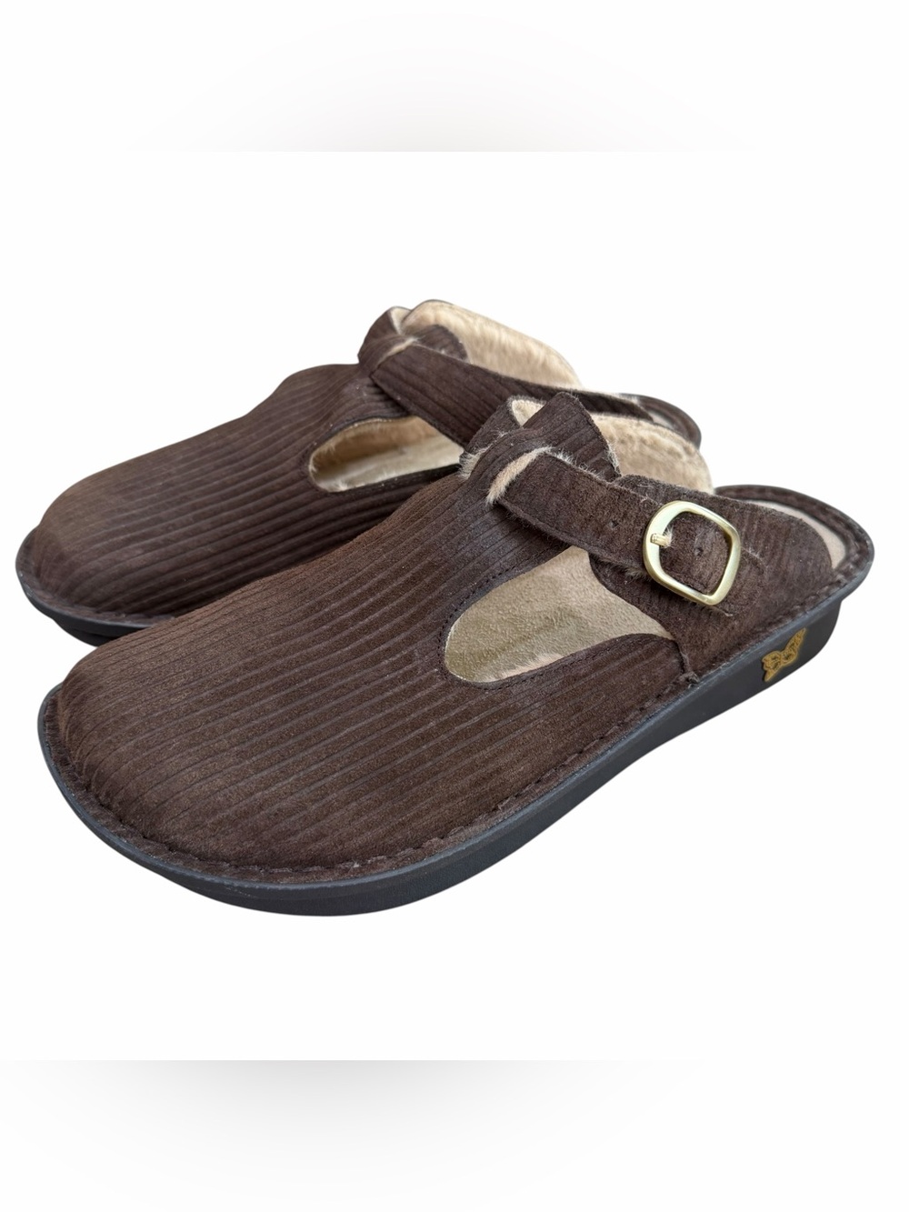 Alegria Women’s Brown Corduroy Mule Clog with Buckle Size EU42